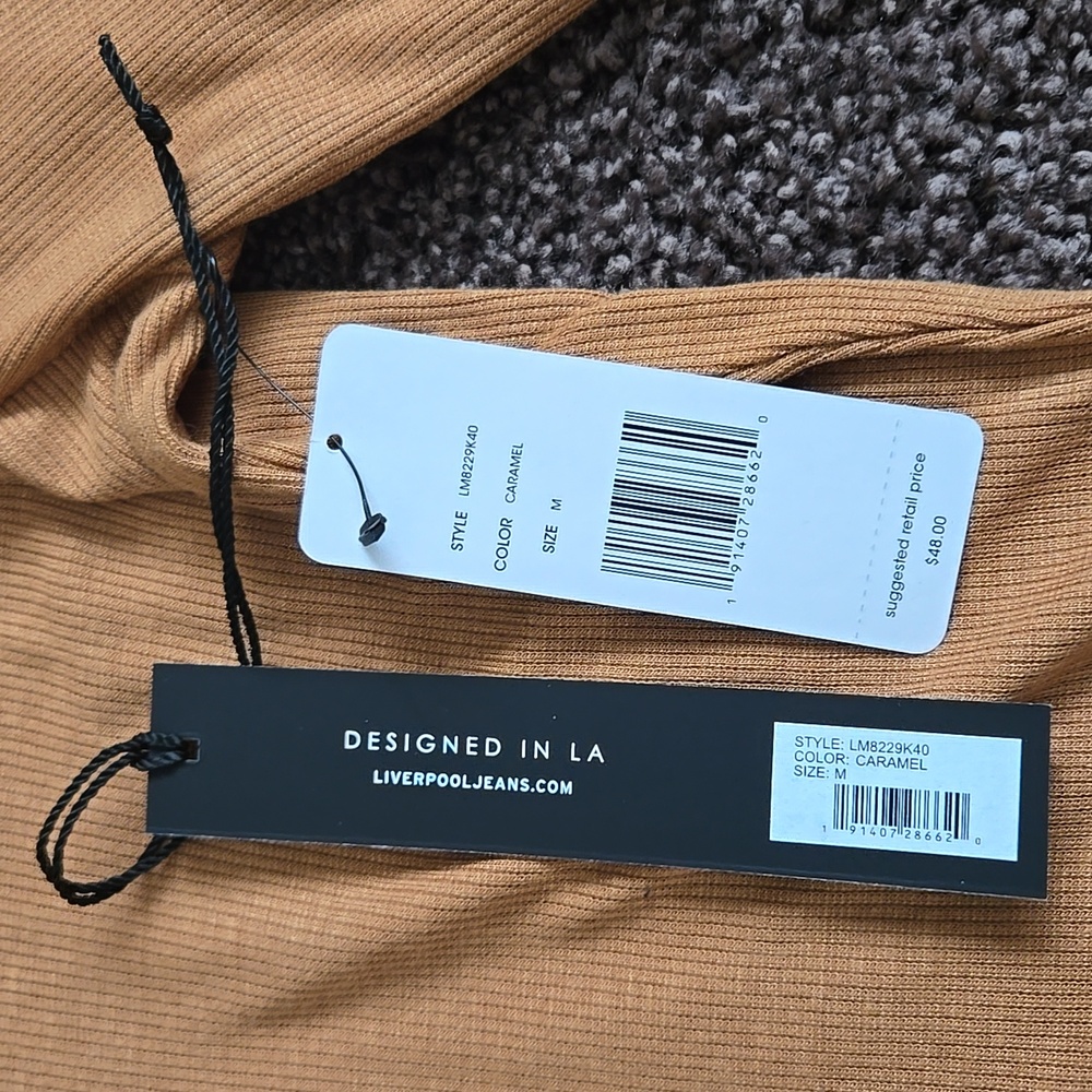 NEW Liverpool Gold Brown Ribbed Mockneck Top M - Picture 2 of 4
